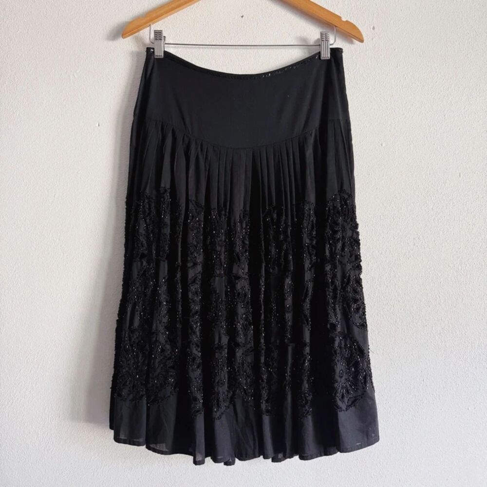 90s vintage black beaded cotton midi skirt